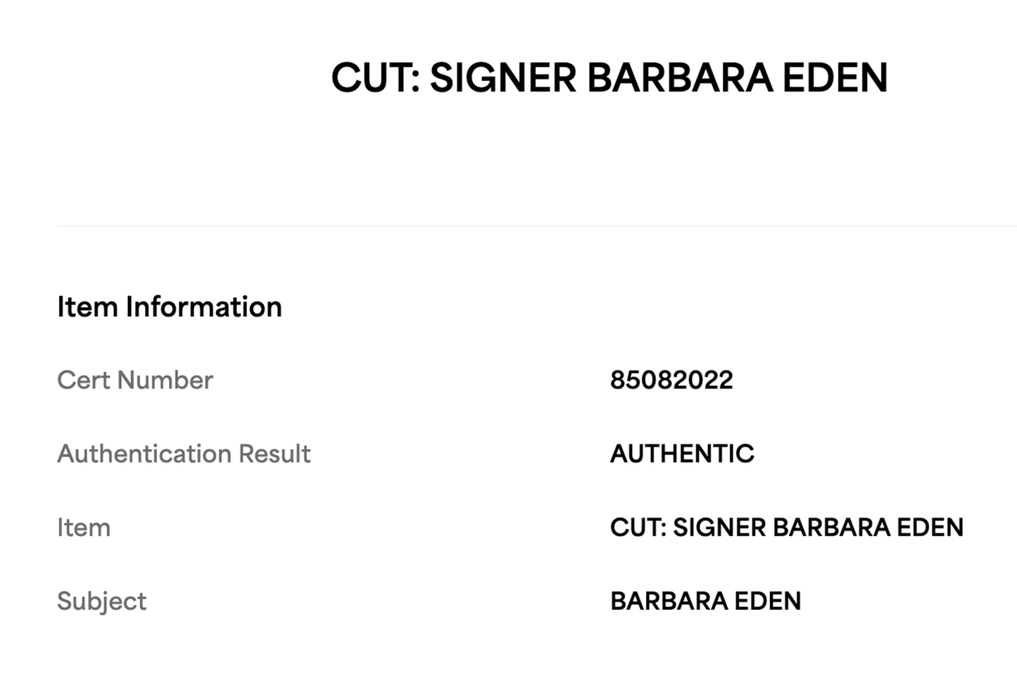 Barbara Eden Autographed Encapsulated Slab