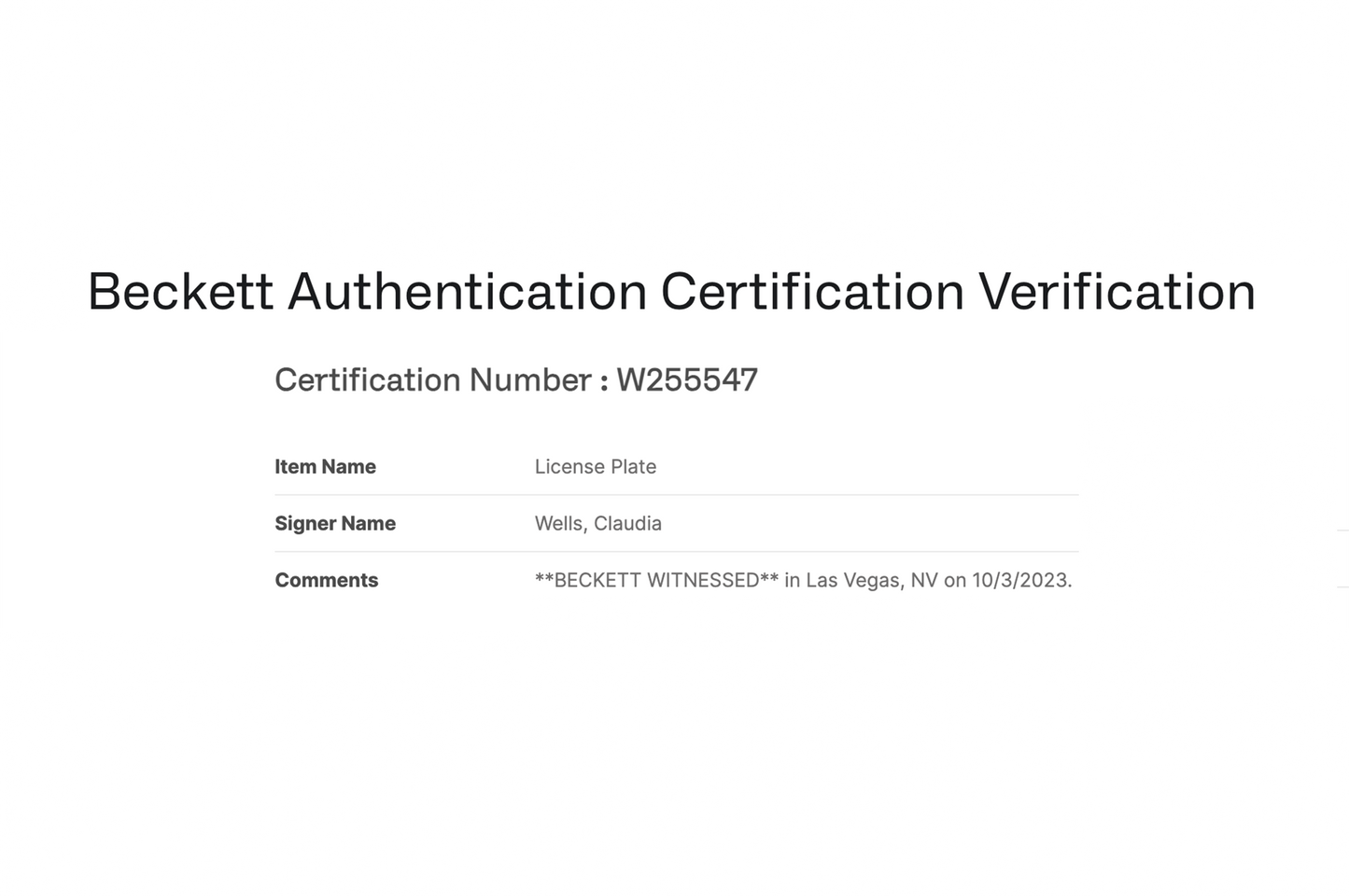 Claudia Wells Signed 'Back To The Future' License Plate (OUTATIME)