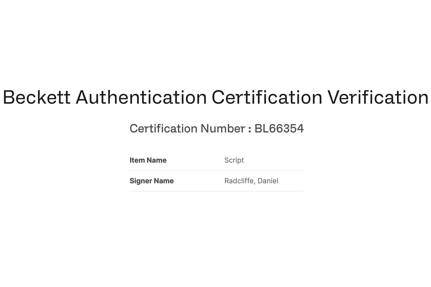 Daniel Radcliffe Autographed 'Harry Potter' 8x10 Script Photo