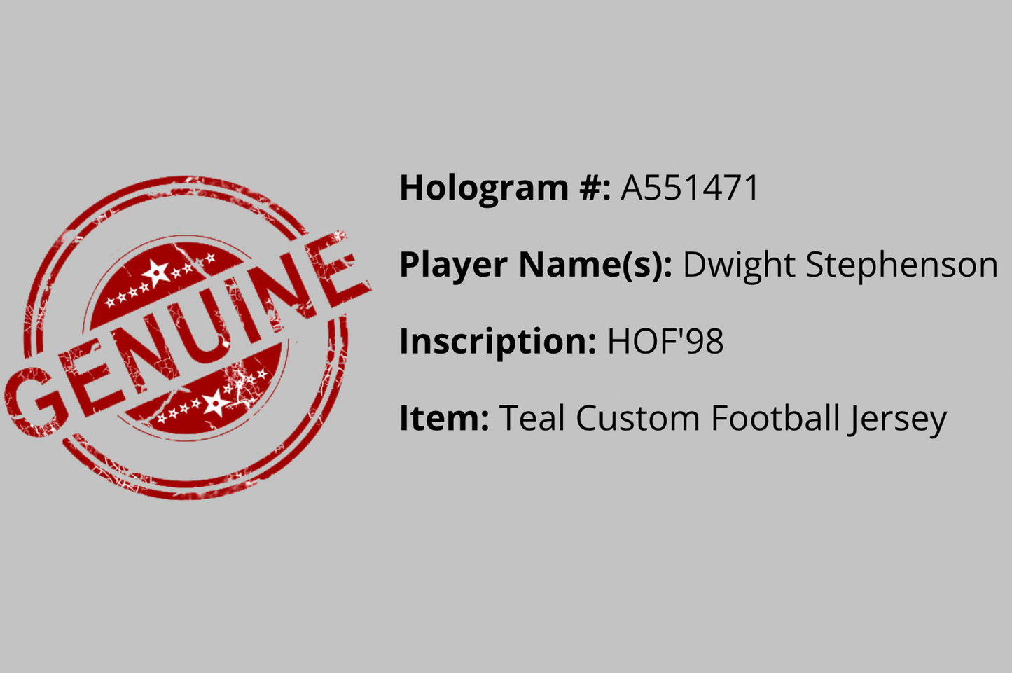 Dwight Stephenson Autographed Teal Miami Custom Jersey (HOF '98)