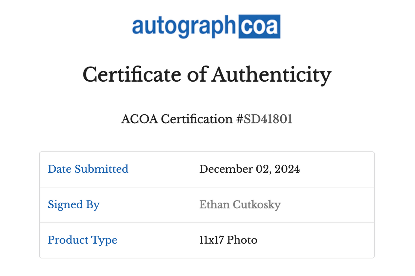 Ethan Cutkosky Autographed 'Shameless' 11x14 Photo