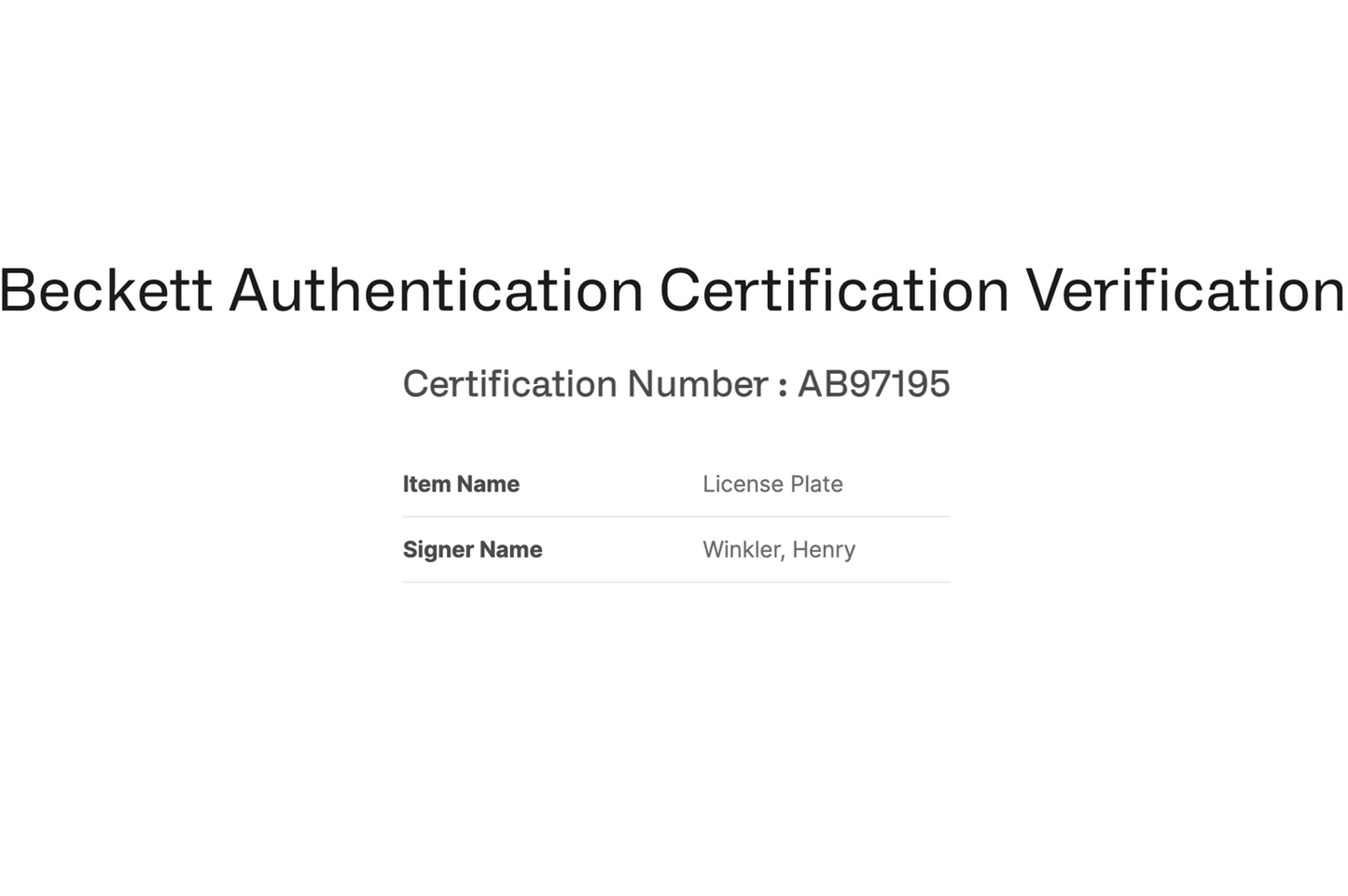 Henry Winkler Signed 'Happy Days' License Plate (THE FONZ)