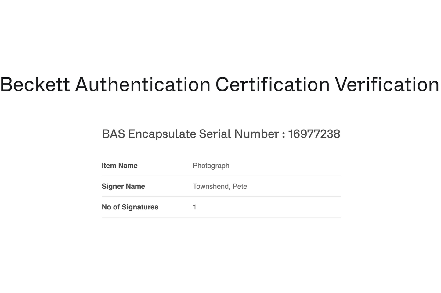 Pete Townshend Autographed Encapsulated Slab Photo