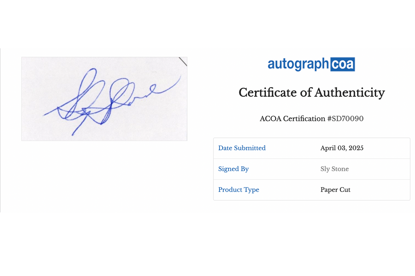 Sly Stone Autographed Framed Display