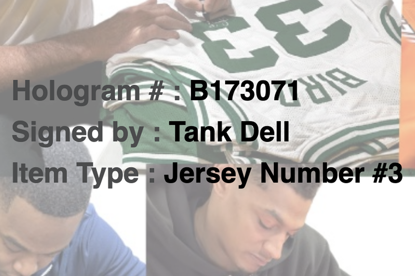 Tank Dell Autographed Blue Houston Custom Jersey