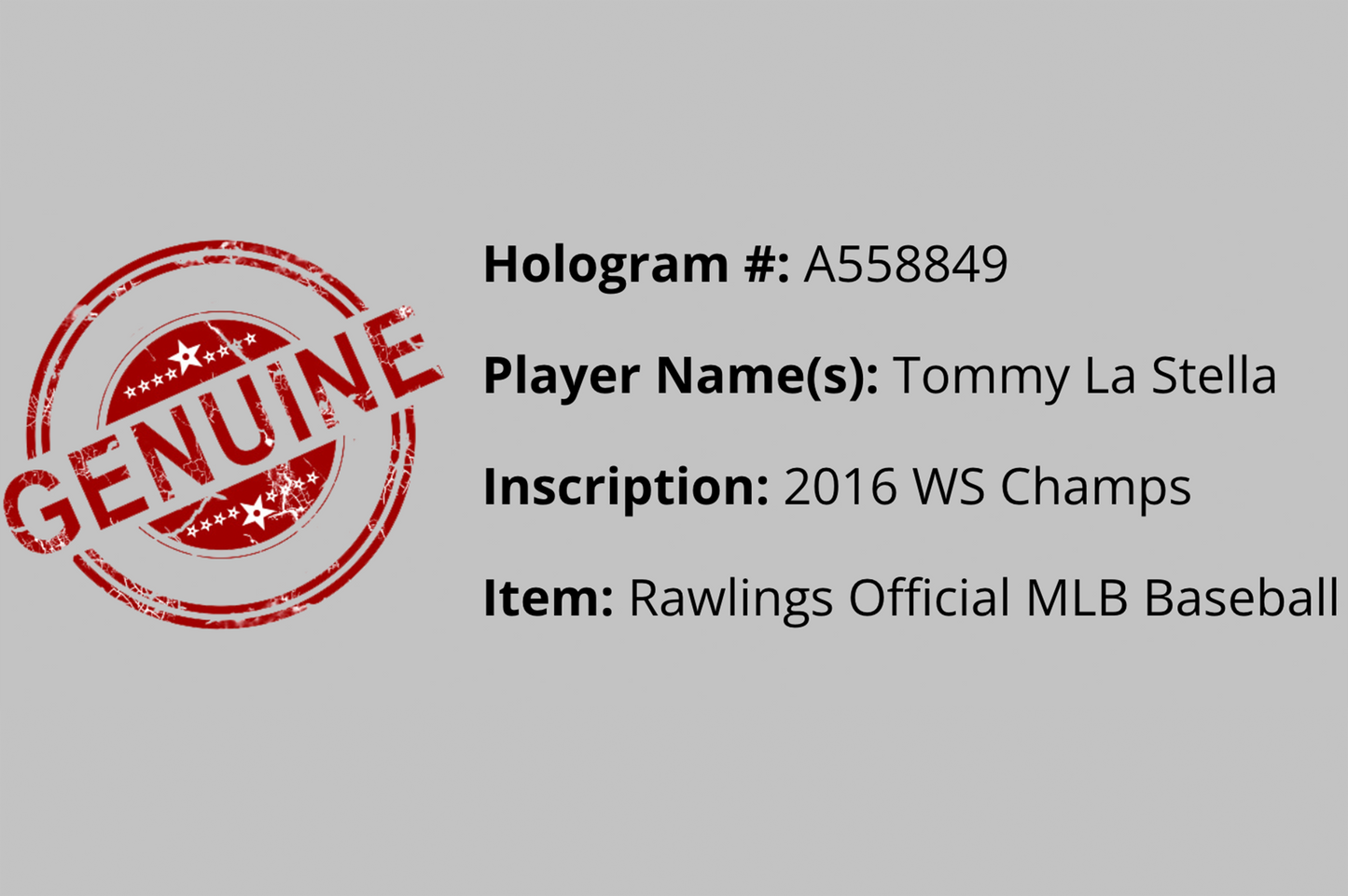 Tommy La Stella Autographed Baseball (2016 WS Champs)