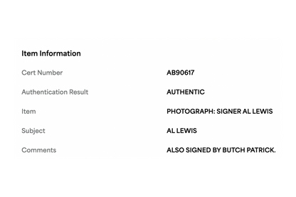 Al Lewis and Butch Patrick Autographed 'The Munsters' 8x10 Photo