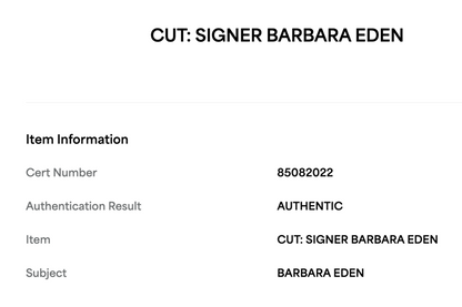 Barbara Eden Autographed Encapsulated Slab