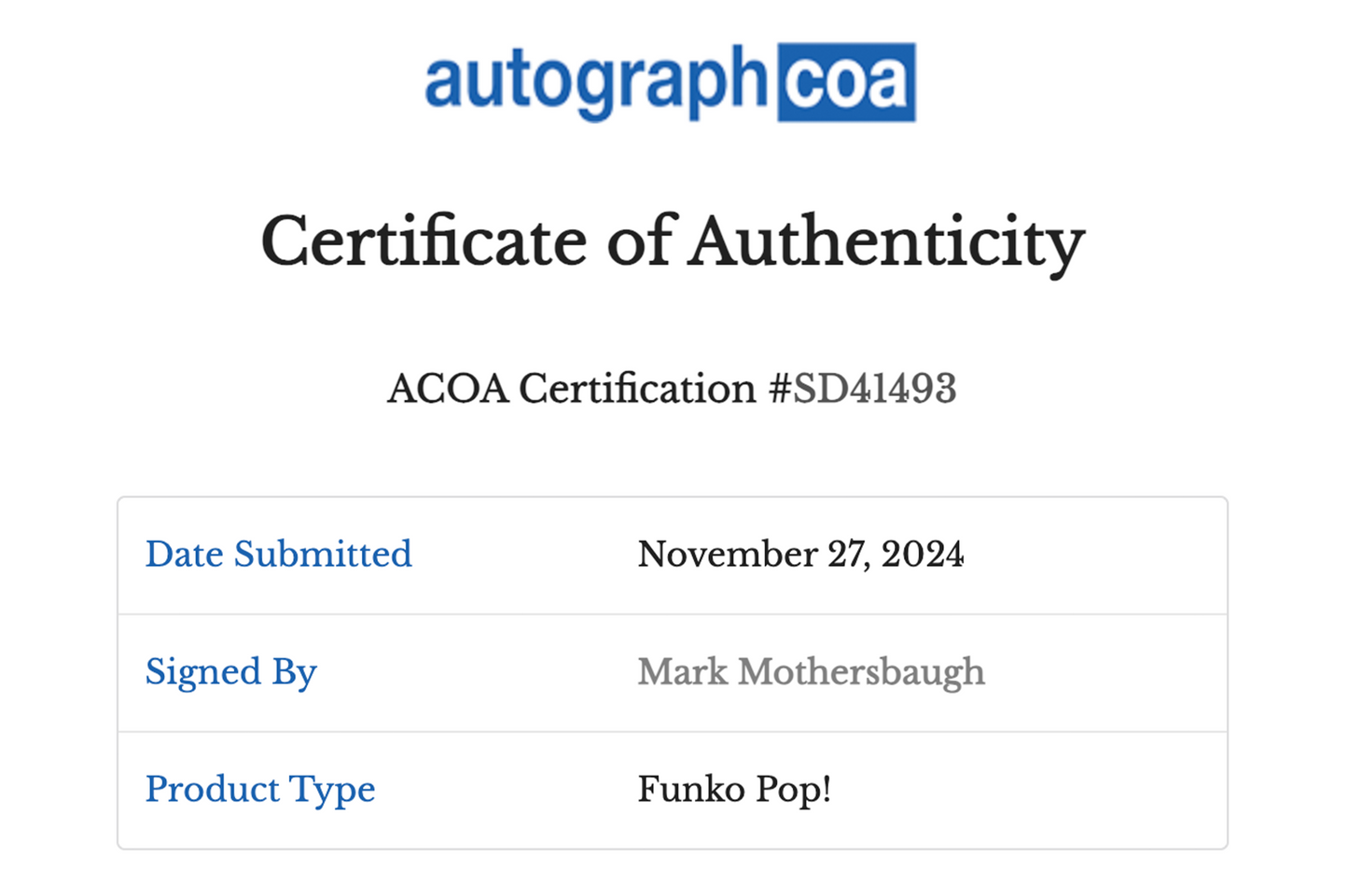 Mark Mothersbaugh Autographed 'DEVO' Funko Pop #217