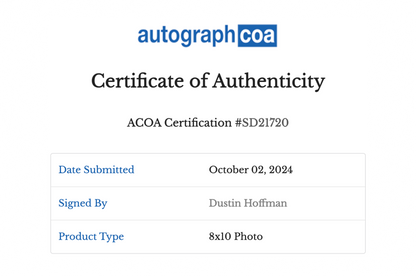 Dustin Hoffman Autographed 'The Graduate' 8x10 Photo