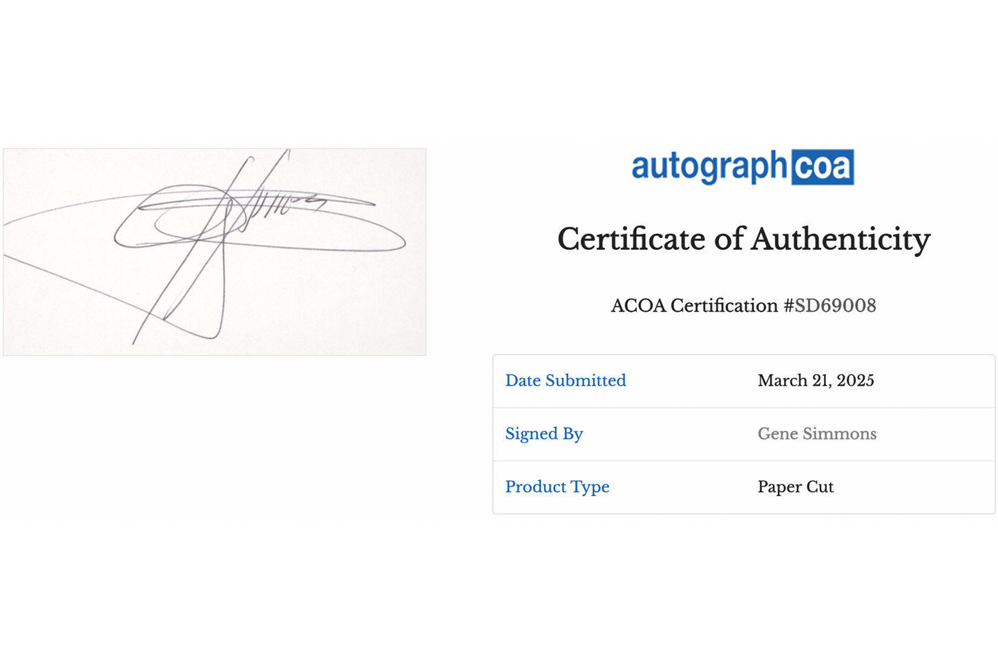 Gene Simmons Autographed Framed Display