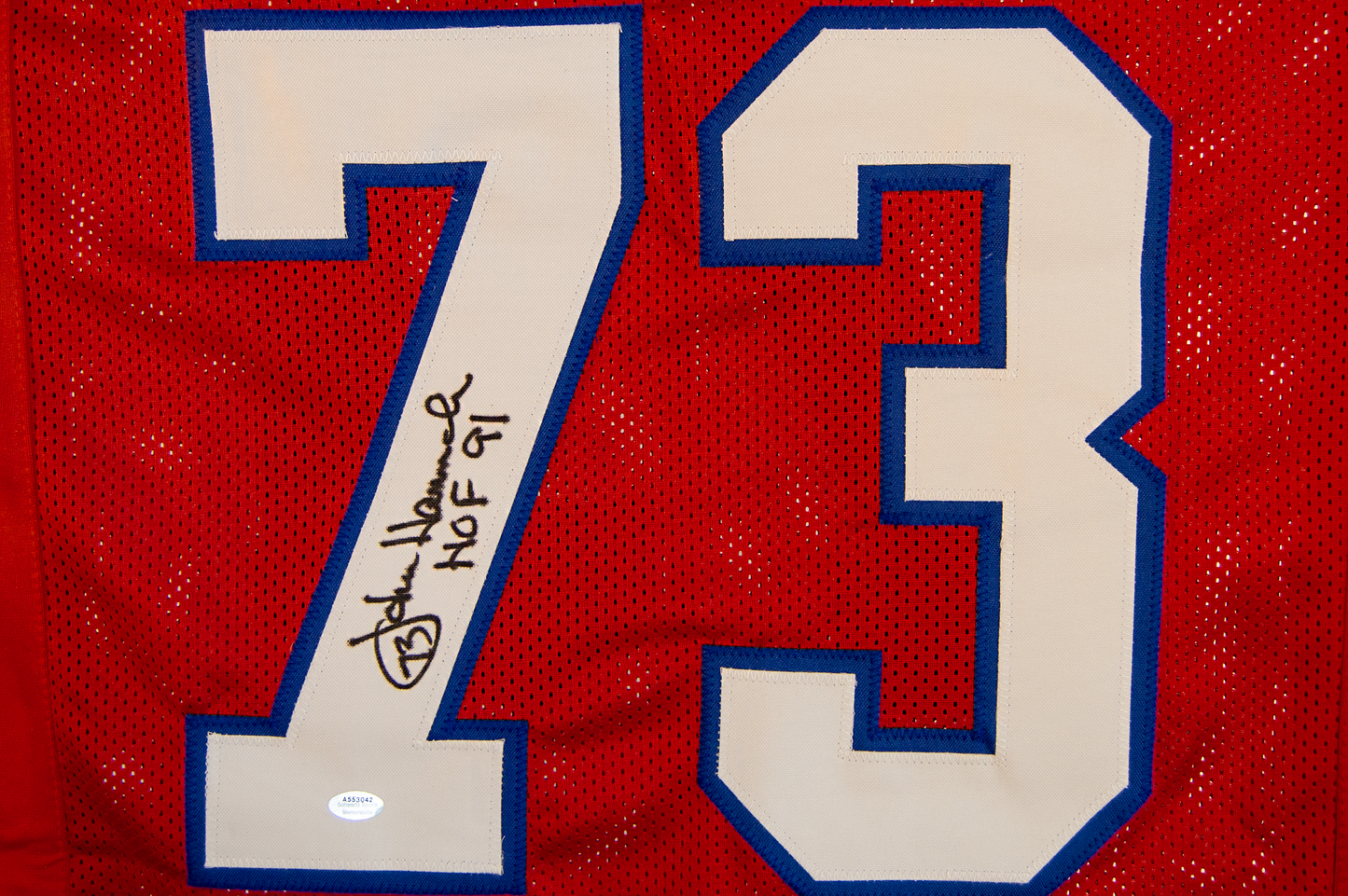 John Hannah Autographed Red New England Custom Jersey (HOF '91)
