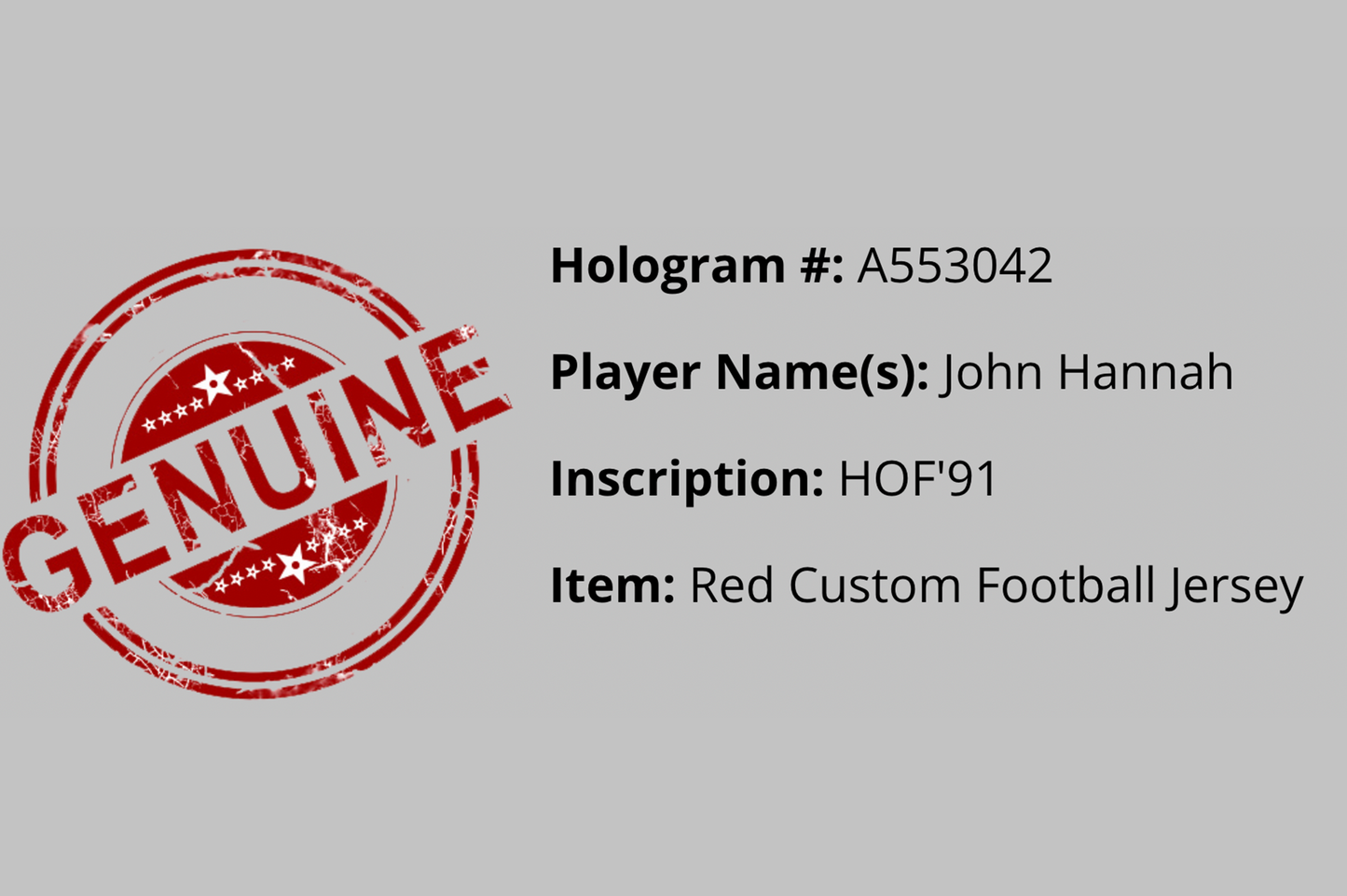 John Hannah Autographed Red New England Custom Jersey (HOF '91)