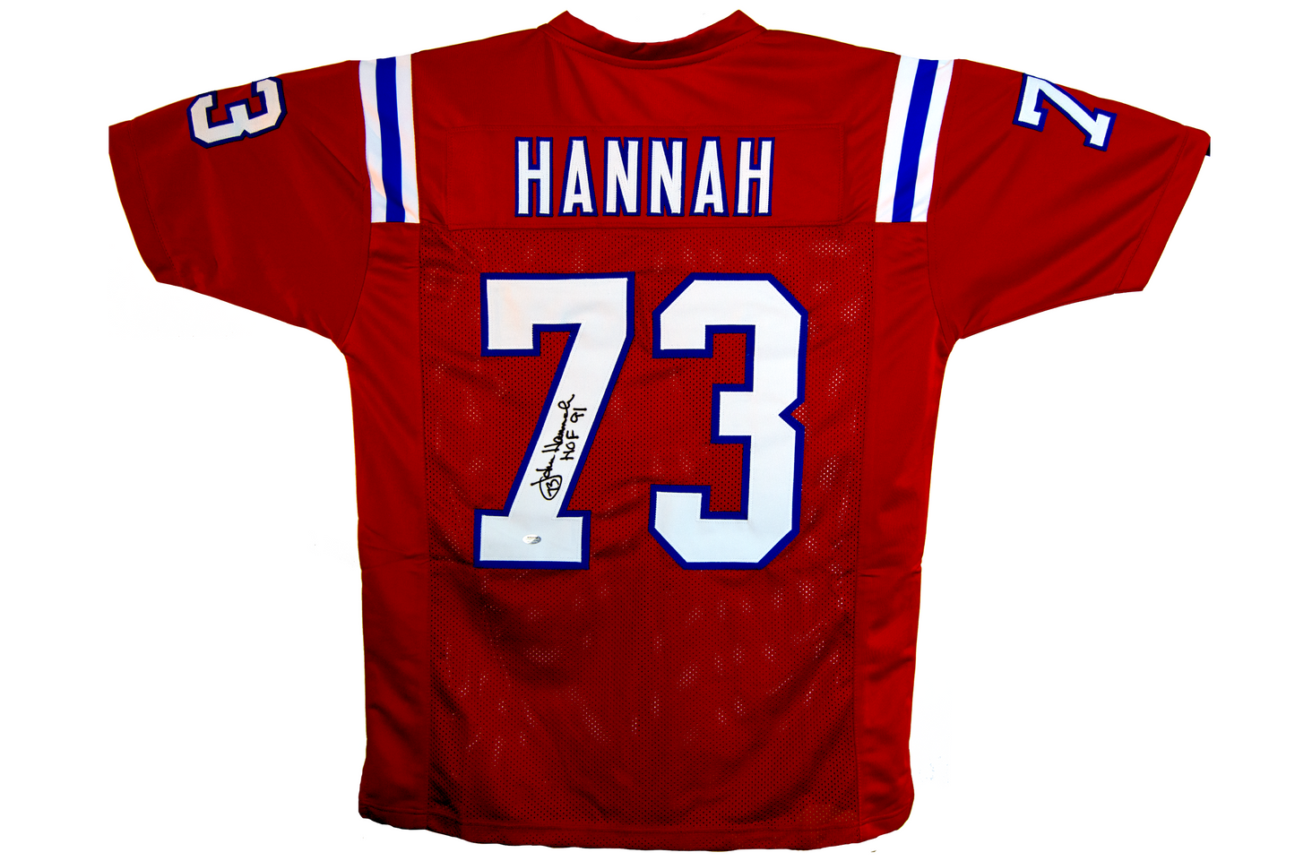John Hannah Autographed Red New England Custom Jersey (HOF '91)