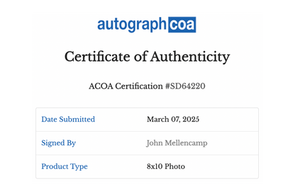 John 'Cougar' Mellencamp Autographed 8x10 Photo