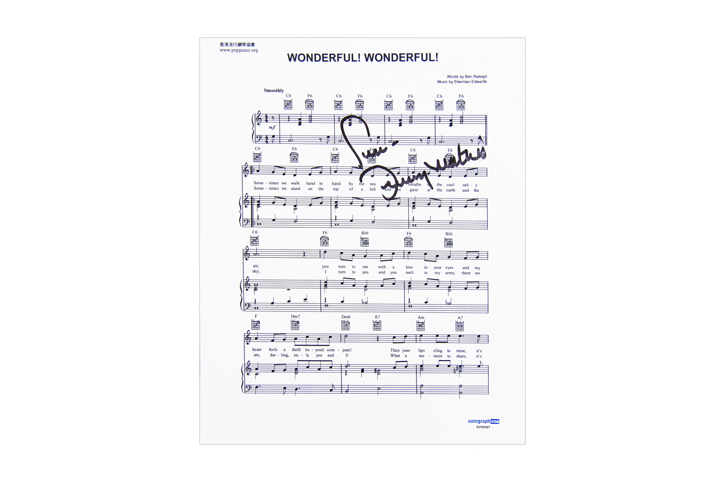 Johnny Mathis Autographed Music Sheet