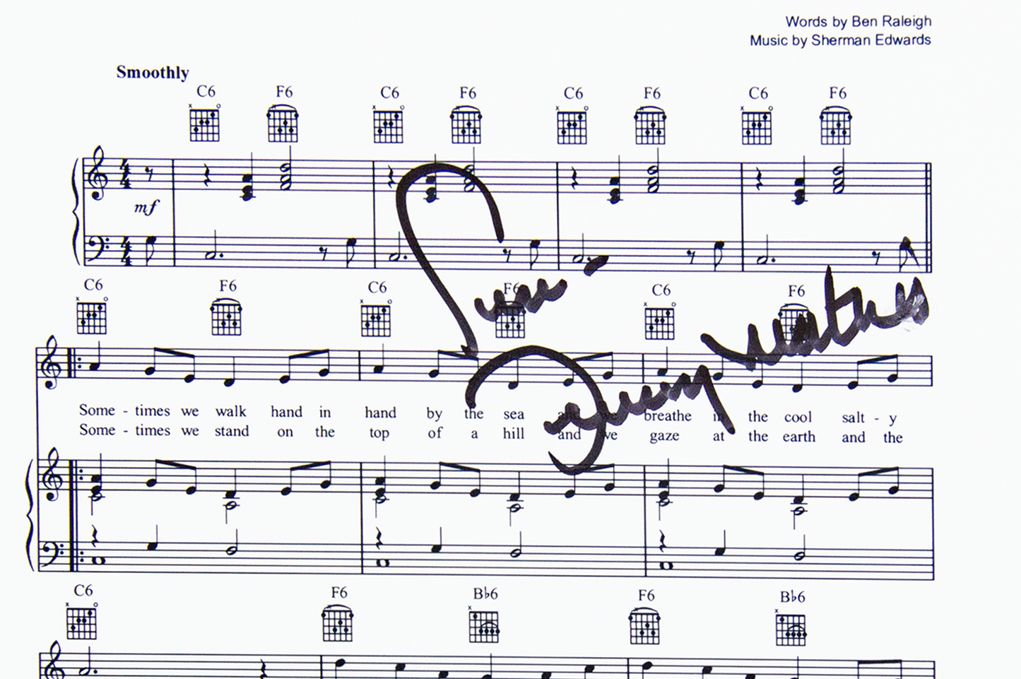 Johnny Mathis Autographed Music Sheet