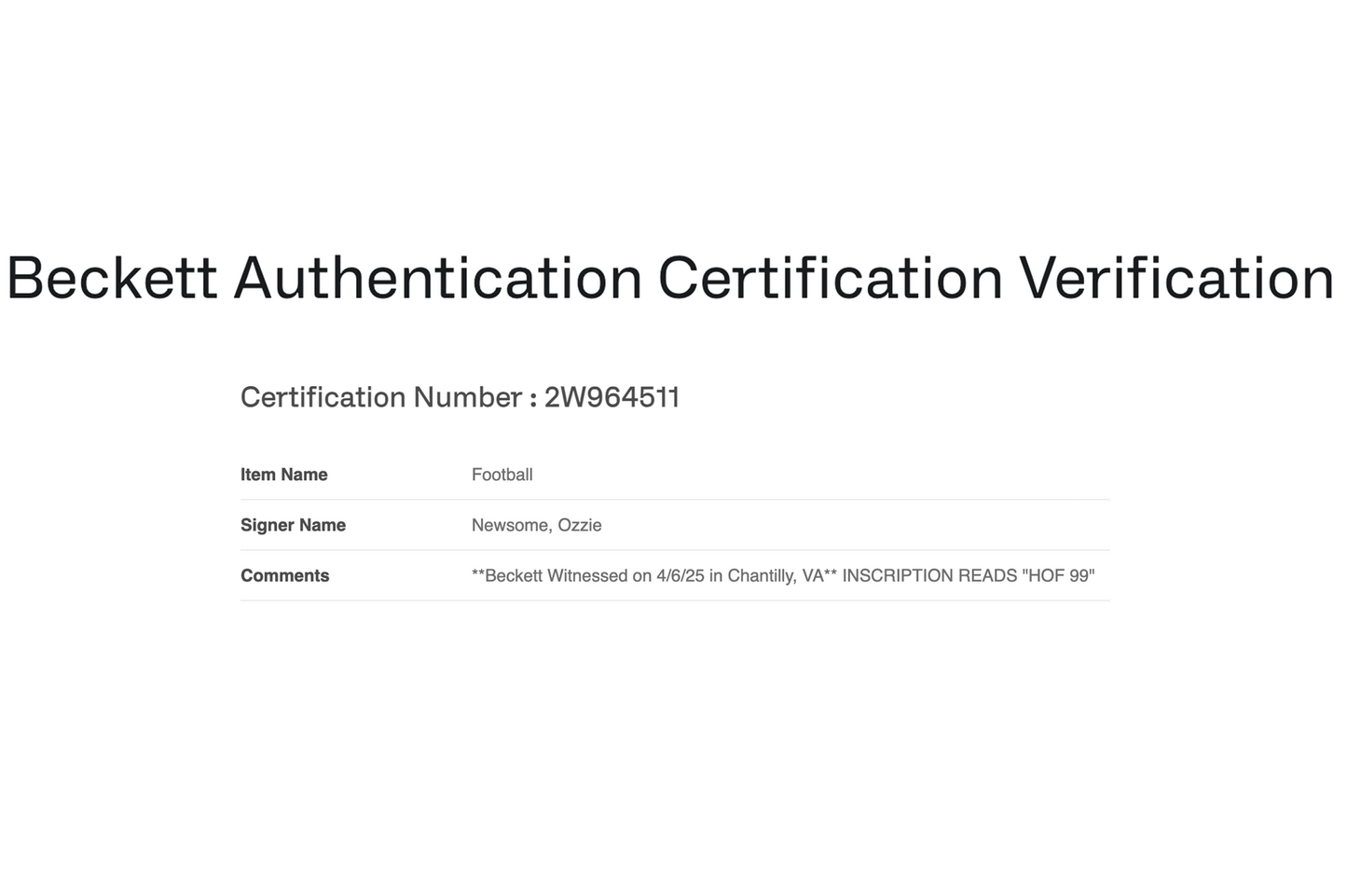 Ozzie Newsome Autographed Football ( HOF 99)