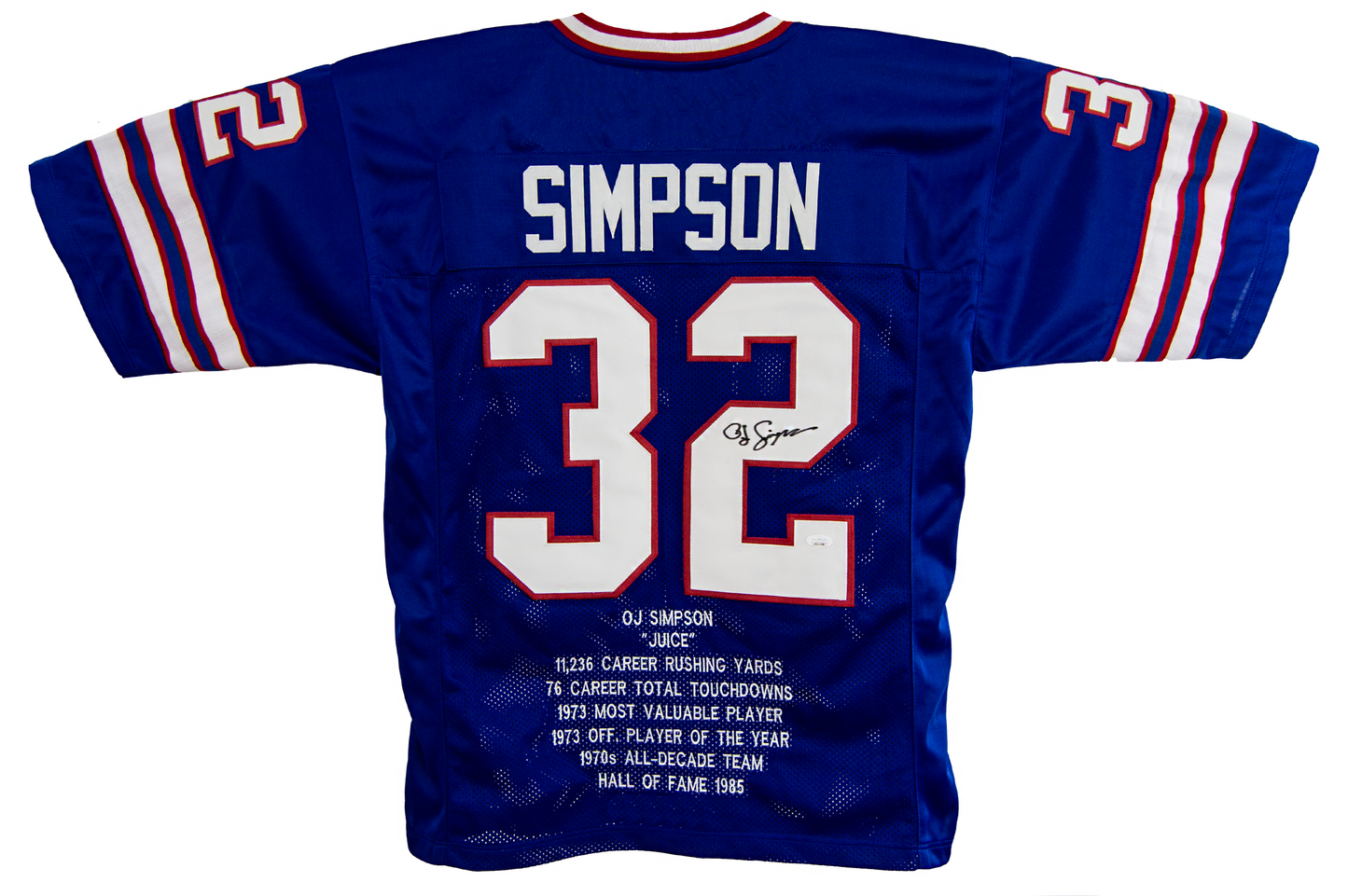 OJ Simpson Autographed Custom Blue Buffalo Career Highlight Jersey