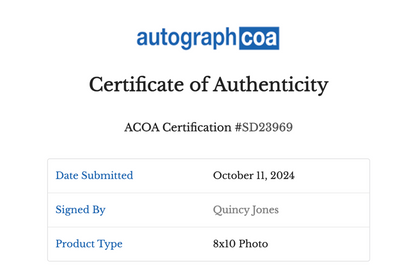 Quincy Jones Autographed 8x10 Photo